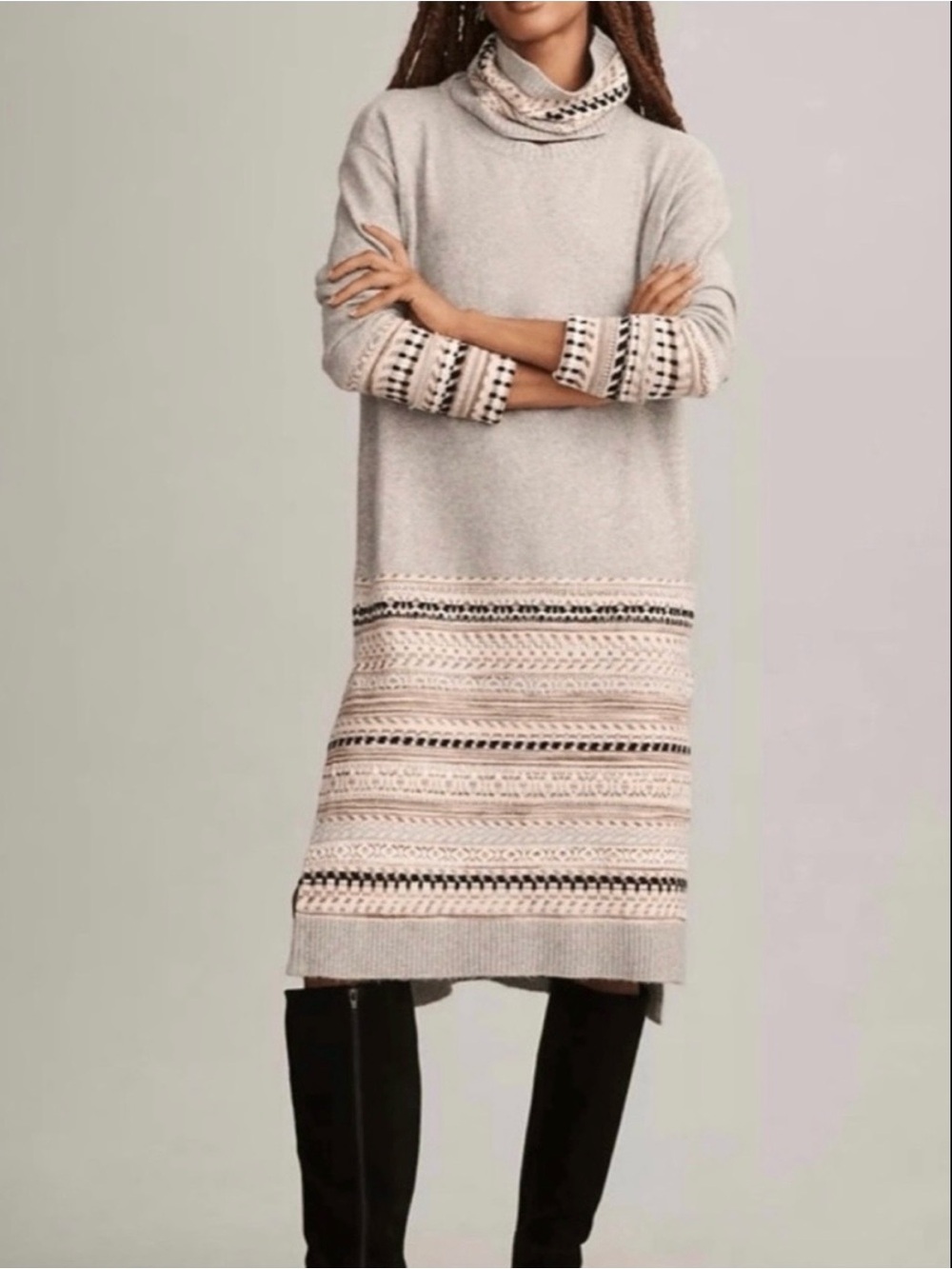 Anthro NWTDaily Practice Fair Isle Turtleneck Sweater Dress with Removable Colla